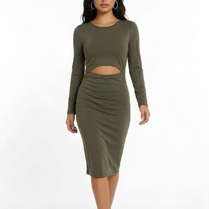 PrettyGarden Women's Green Ruched Cutout Knee Length Dress Size M‎